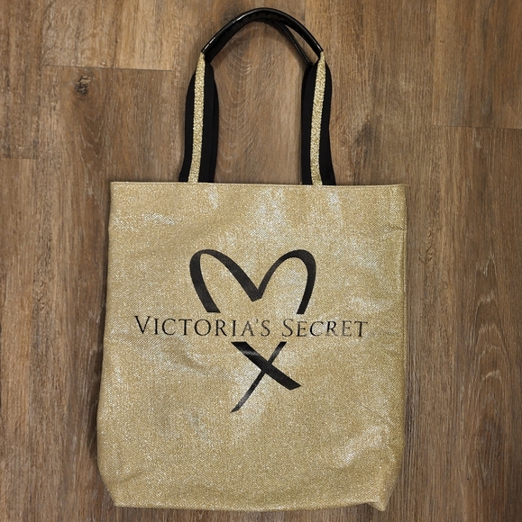 Victoria Secret Glamour Glitter Tote Gold & Black - Picture 2 of 8